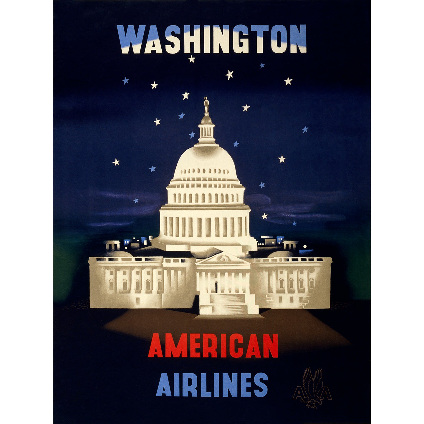 Vintage travel poster for American Airlines to Washington DC