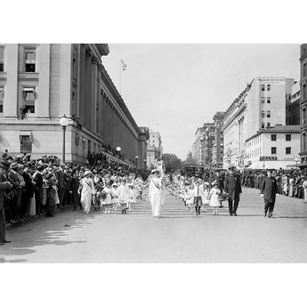 A vintage photograph of a women's suffrage parade