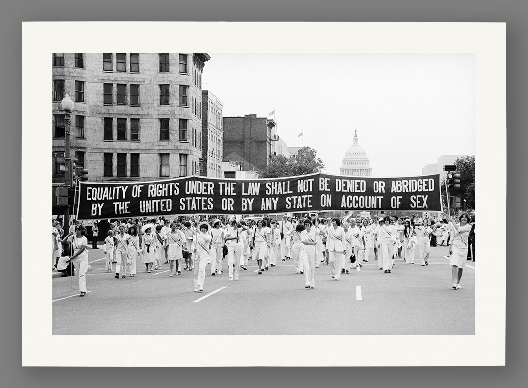 A fine art paper print of a vintage photo from a women's equal rights parade