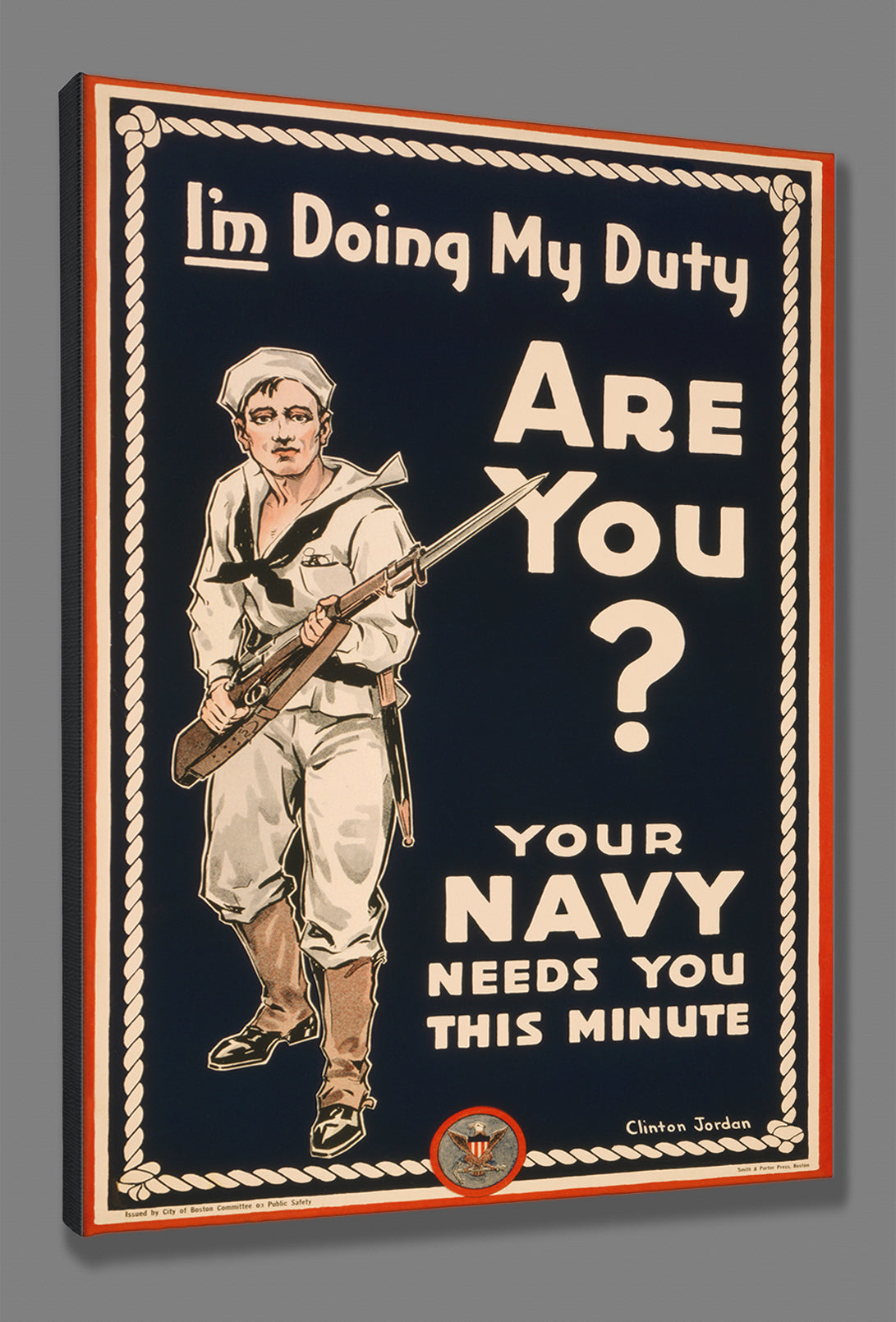 A stretched canvas print of a vitange poster advertising enlistment in the US Navy