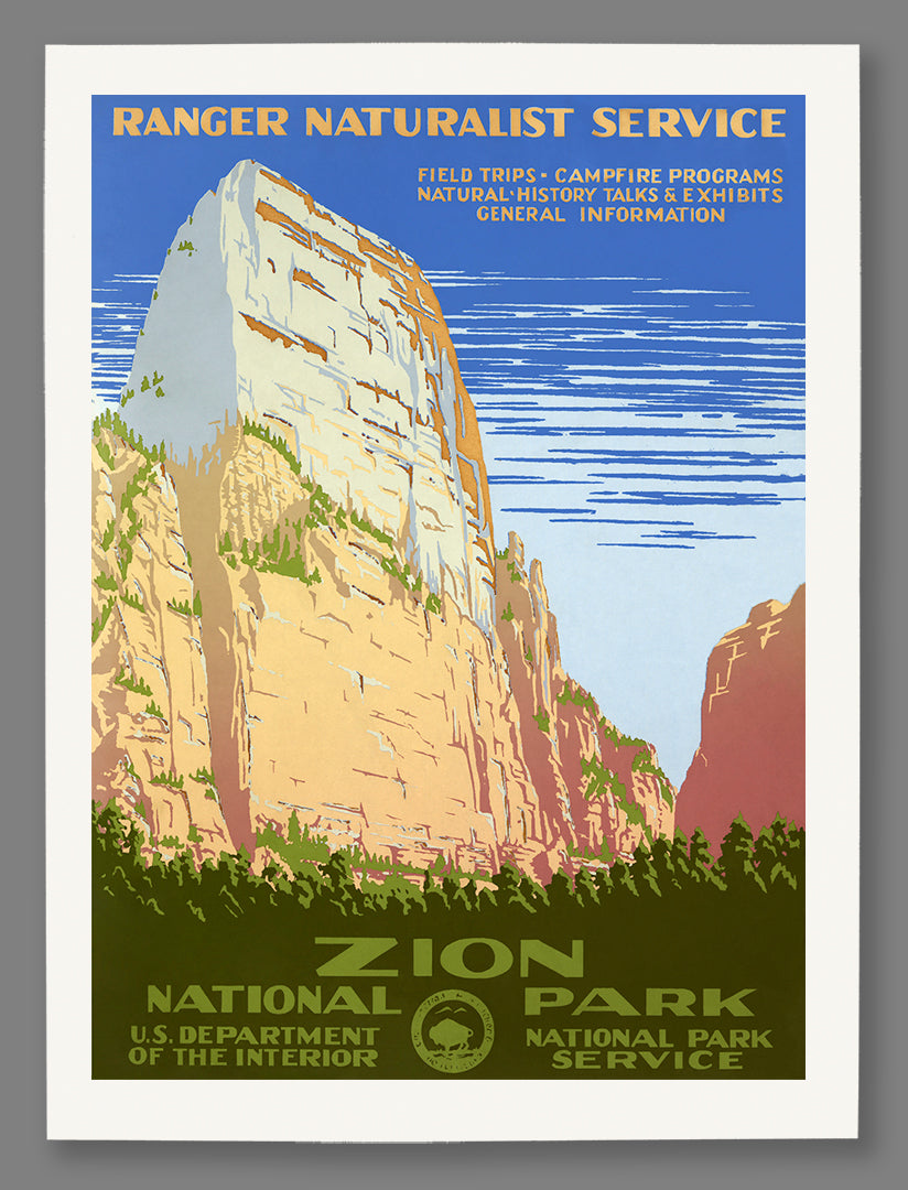 A fine art paper print of a vintage national park poster