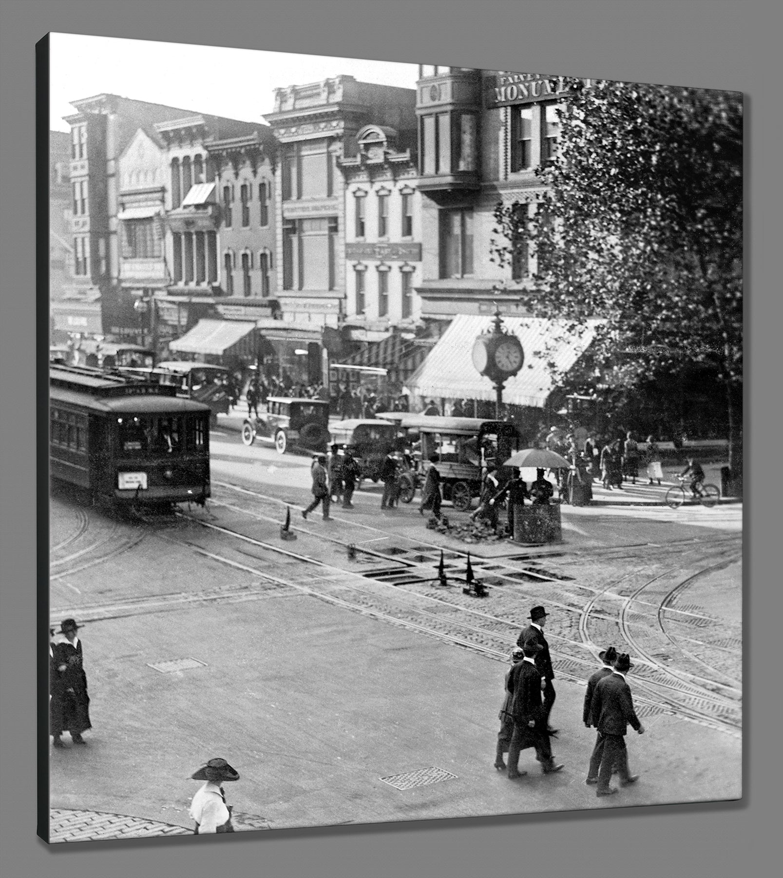 A rendering of a stretched canvas print of a vintage photograph of Washington DC