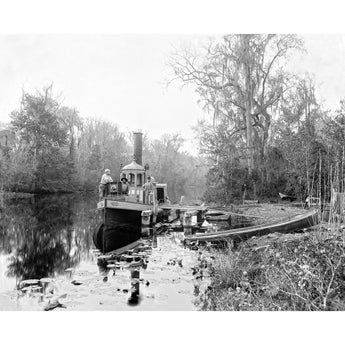 A vintage photograph of a boat at Browns Landing on Rice Creek