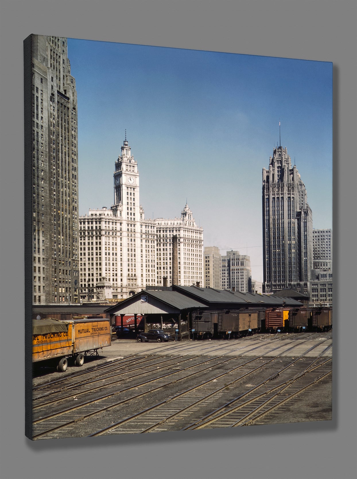 A canvas print of Chicago's Freight Terminal of the Central Railroad