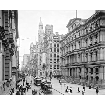 A vintage photograph of a daily life on Chestnut Street in Philadelphia