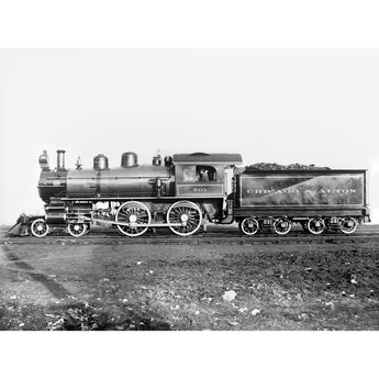 A vintage photograph of a Chicago and Alton Railroad Engine Car