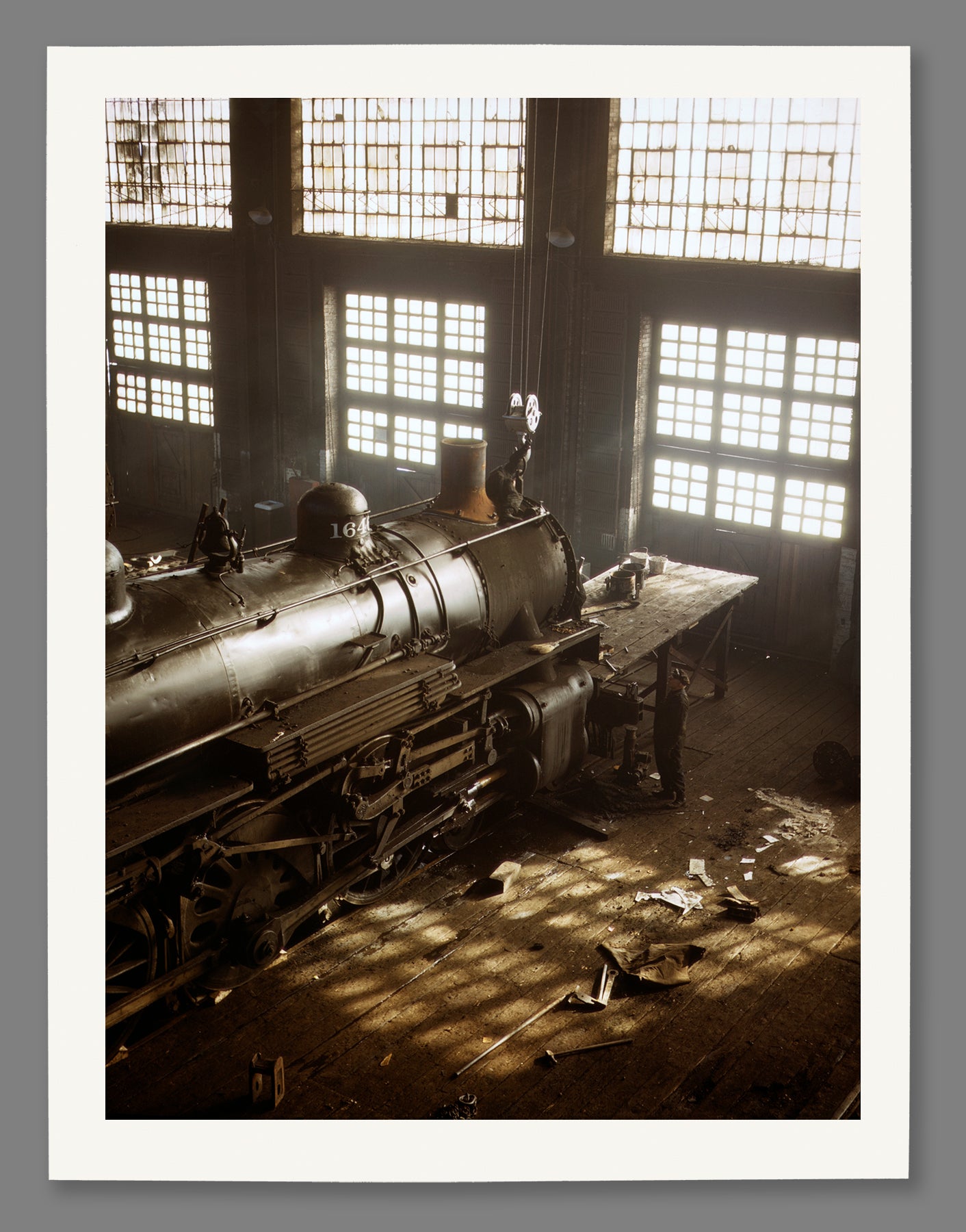 A fine art paper print of a vintage photograph of the Chicago and Northwestern Railroad Shops