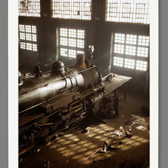 A fine art paper print of a vintage photograph of the Chicago and Northwestern Railroad Shops