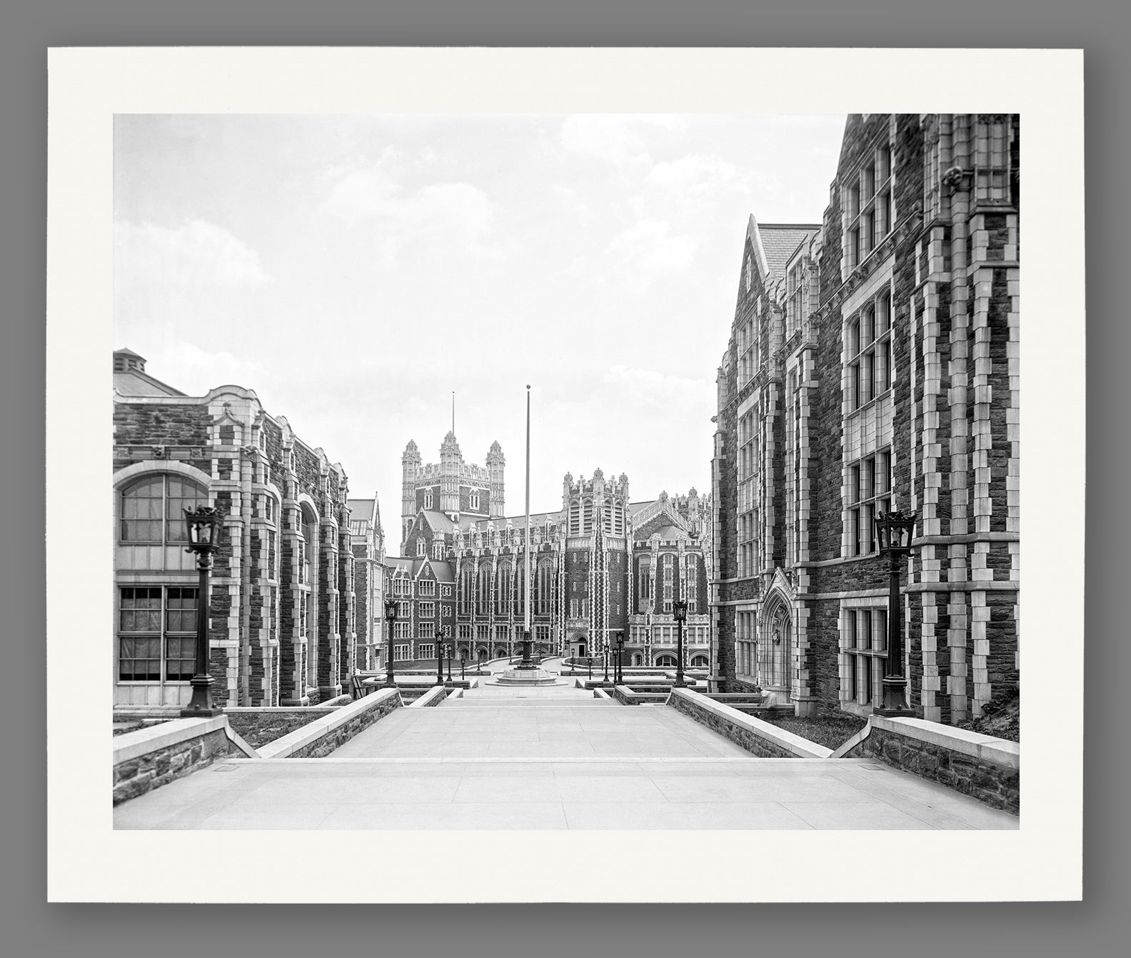 A paper print mockup of a vintage photograph of City College's campus in New York City