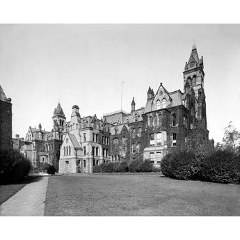 A black and white, vintage photograph of the University of Pennsylvania's College Hall