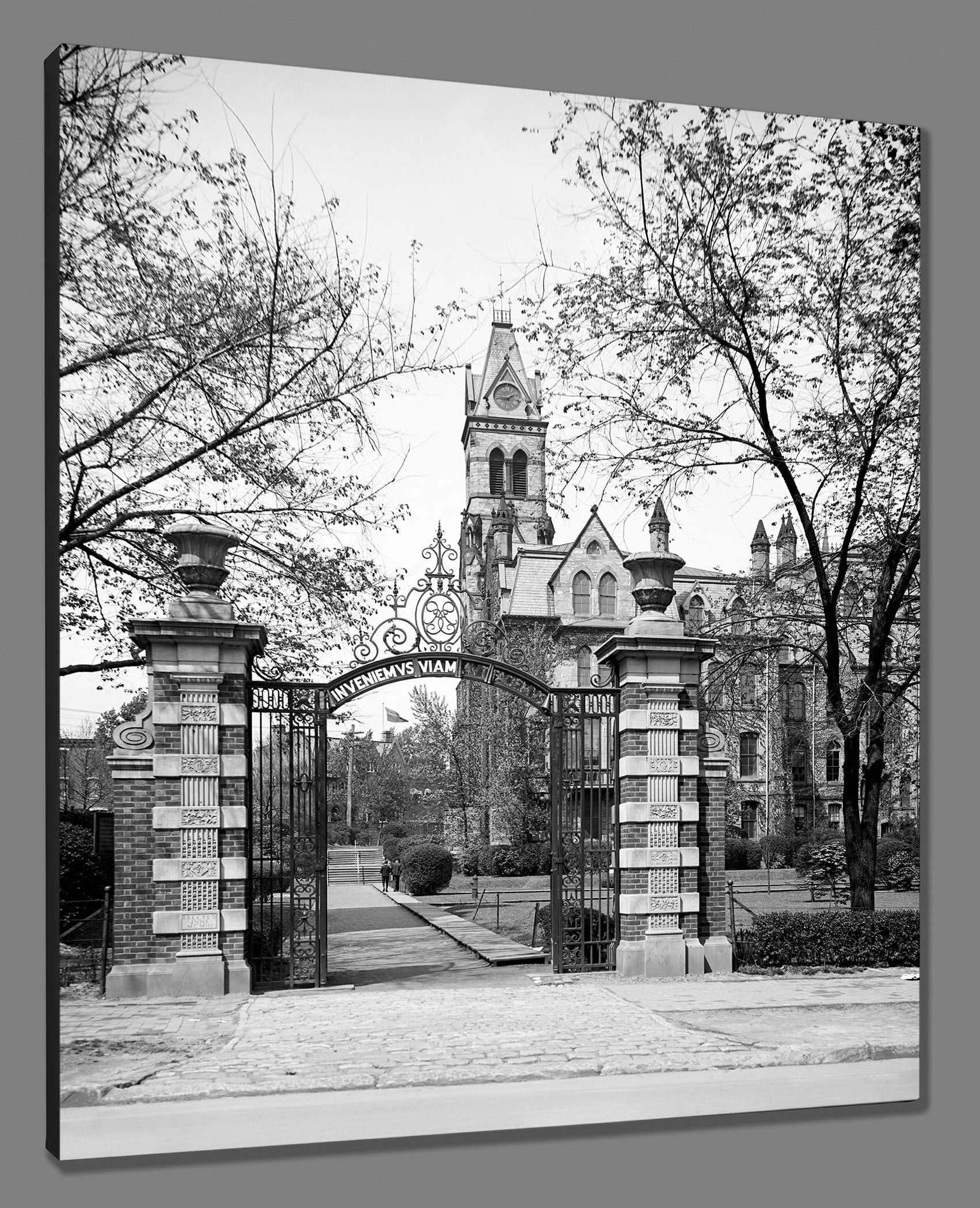 A fine art canvas print reproduction of a vintage photograph of the University of Pennsylvania's College Tower