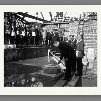 A mockup fine art paper print of a vintage image of the Washington Cathedral being dedicated