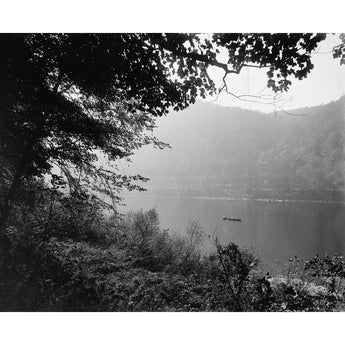 A black and white, vintage photograph of the Delaware River