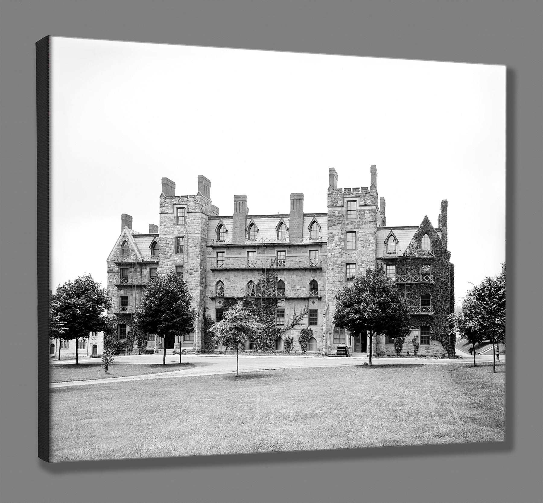 A canvas print reproduction of a vintage photo of Edwards Hall at Princeton