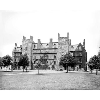 A black and white vintage photograph of Princeton University's Edwards Hall