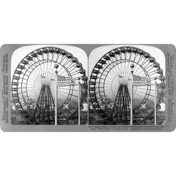 A vintage stereograph image of the Ferris Wheel at the St. Louis Worlds Fair