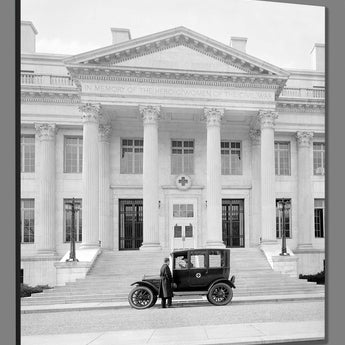 A mockup canvas print of a Ford Coupe at the Red Cross Building