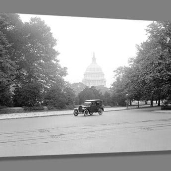 A mockup canvas print of a vintage photograph of a Ford Touring Car in Washington DC