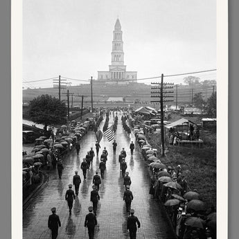 A mockup paper print of the Masonic National Memorial in Virginia