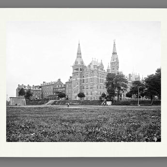 A paper reproduction print of a vintage image of Georgetown University in Washington DC
