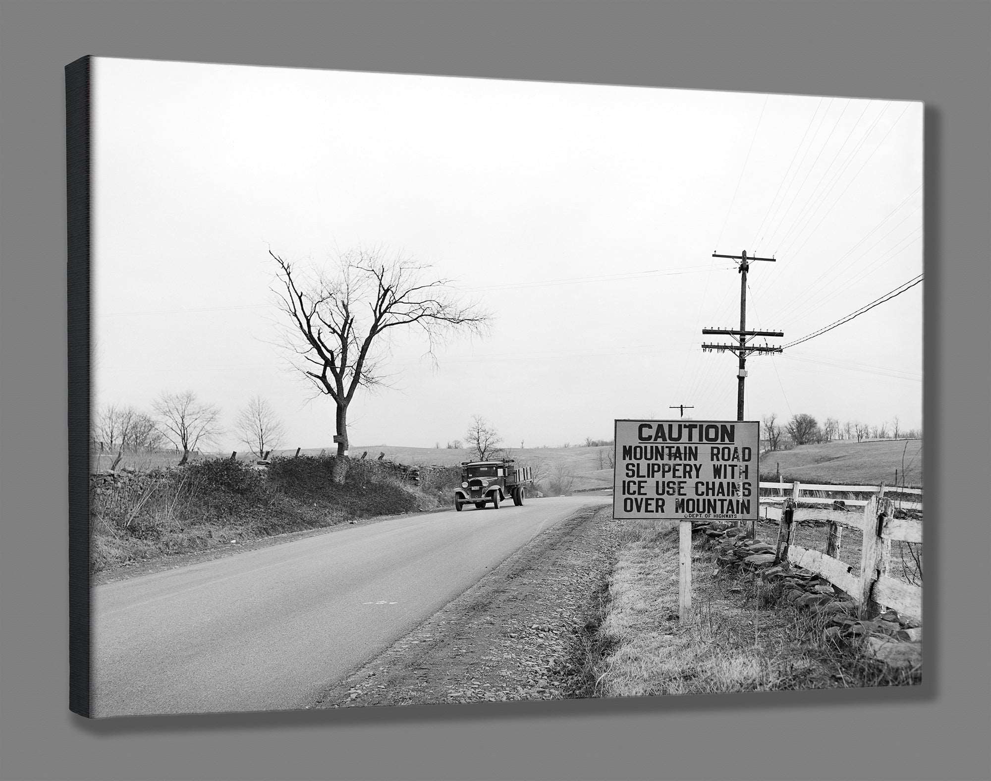 A fine art canvas print of a vintage image of a car on US 50 in Virginia