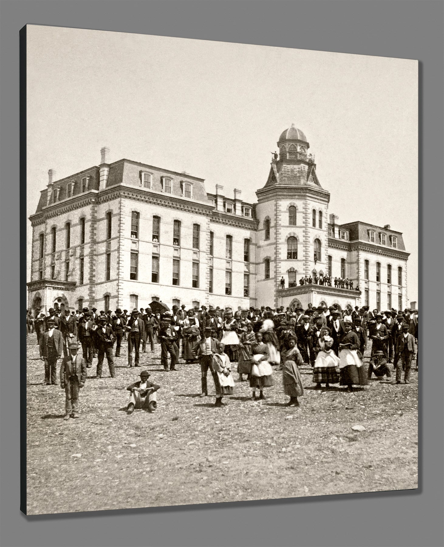 A stretched canvas print of a vintage photograph of Howard University's campus