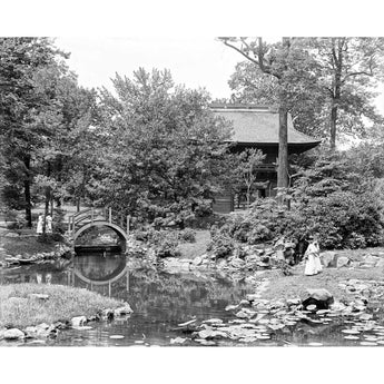 A vintage photograph of the Japanese Garden in Fairmount Park in Philadelphia
