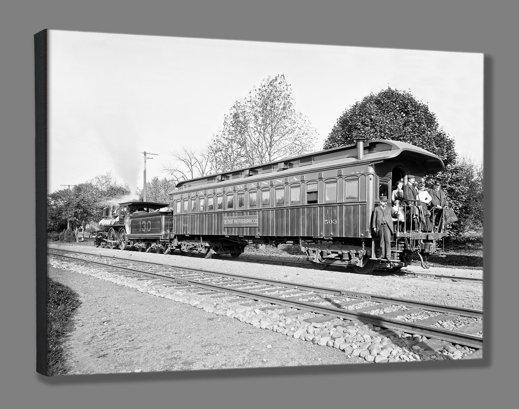 A canvas print reproduction of a vintage image featuring a Lackawanna Train Car