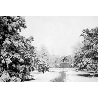 A vintage photograph of Washington DC's Lafayette Park covered with snow