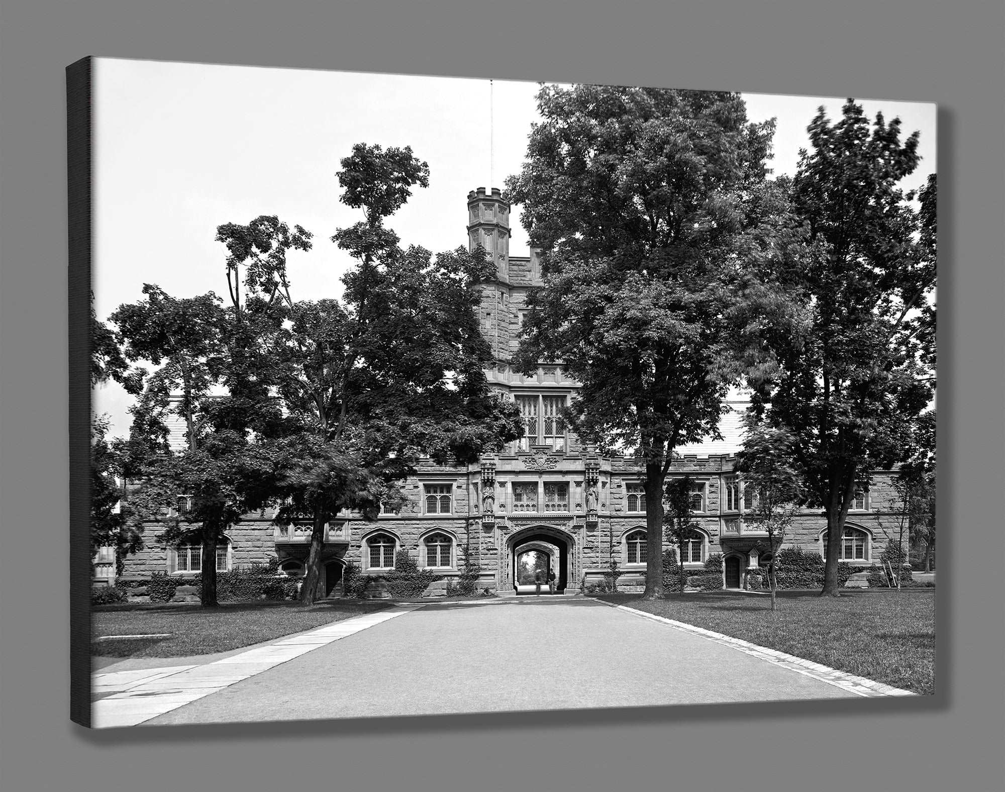 A canvas print of a vintage photograph of Princeton University's Library