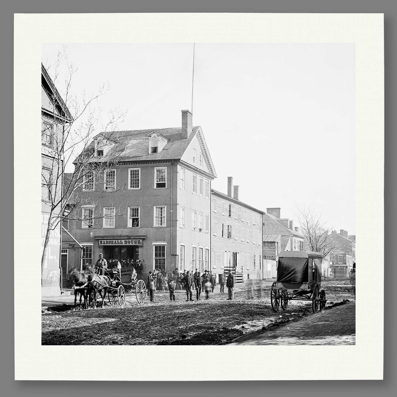 A mockup paper print reproduction of a vintage photograph of Old Town's Marshall House