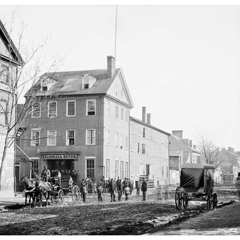 A vintage photograph of the Marshall House in Old Town Alexandria