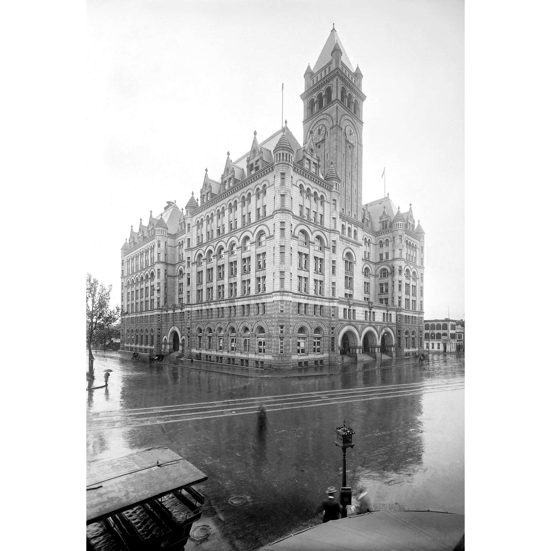 A black and white vintage photograph of the PO department building in Washington DC