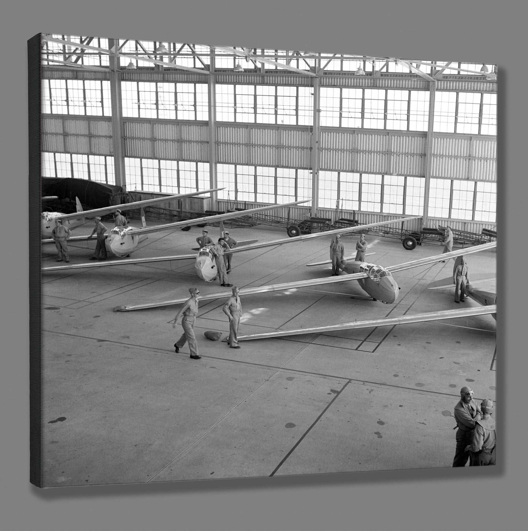 A fine art canvas print of a vintage image of USMC gliders on Parris Island