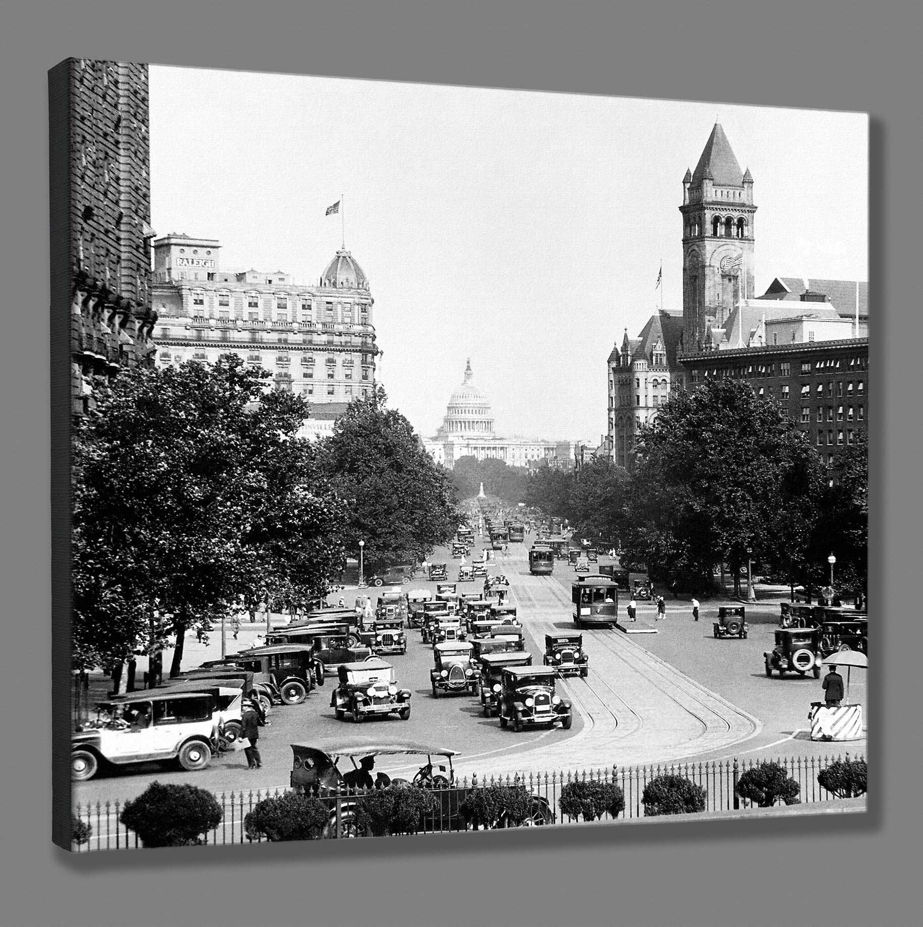 A canvas reproduction print of a vintage photo of Pennsylvania Avenue in Washington DC