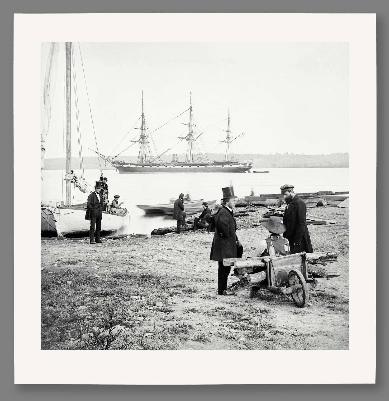 A paper print reproduction of a black and white photo of Steam Frigate Pensacola