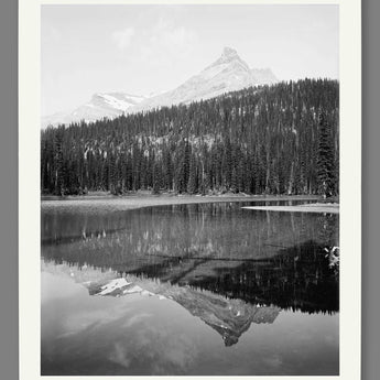 A fine art paper print of a black and white image of Yoho Park's Summit Lake