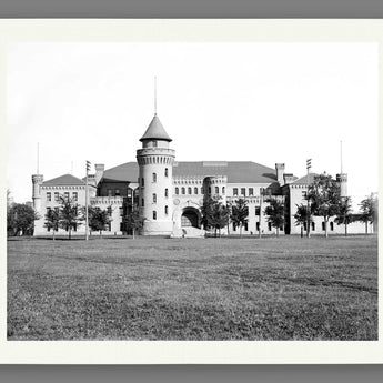 A paper print reproduction of a vintage photograph of the University of Minnesota's Armory