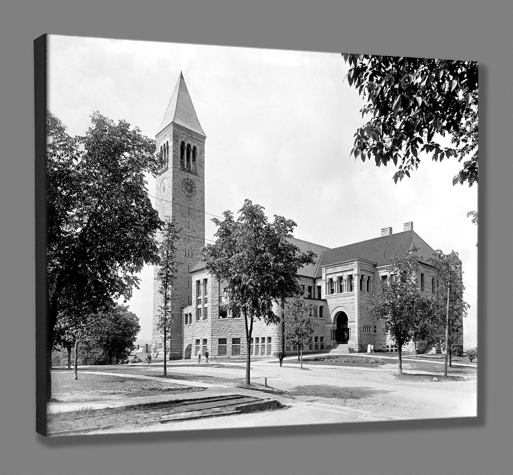 A canvas print of a vintage photo of the library at Cornell University