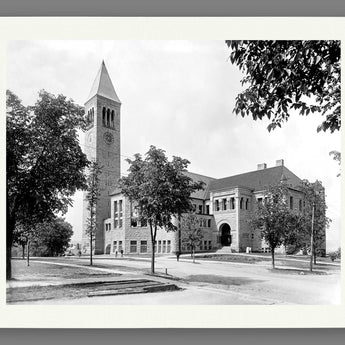 A fine art paper print of a black and white vintage photograph of Cornell's library