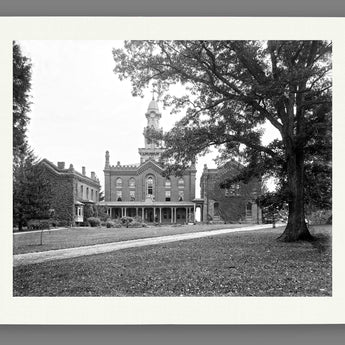 A paper print mockup of our vintage photograph of the Theological Seminary in Alexandria