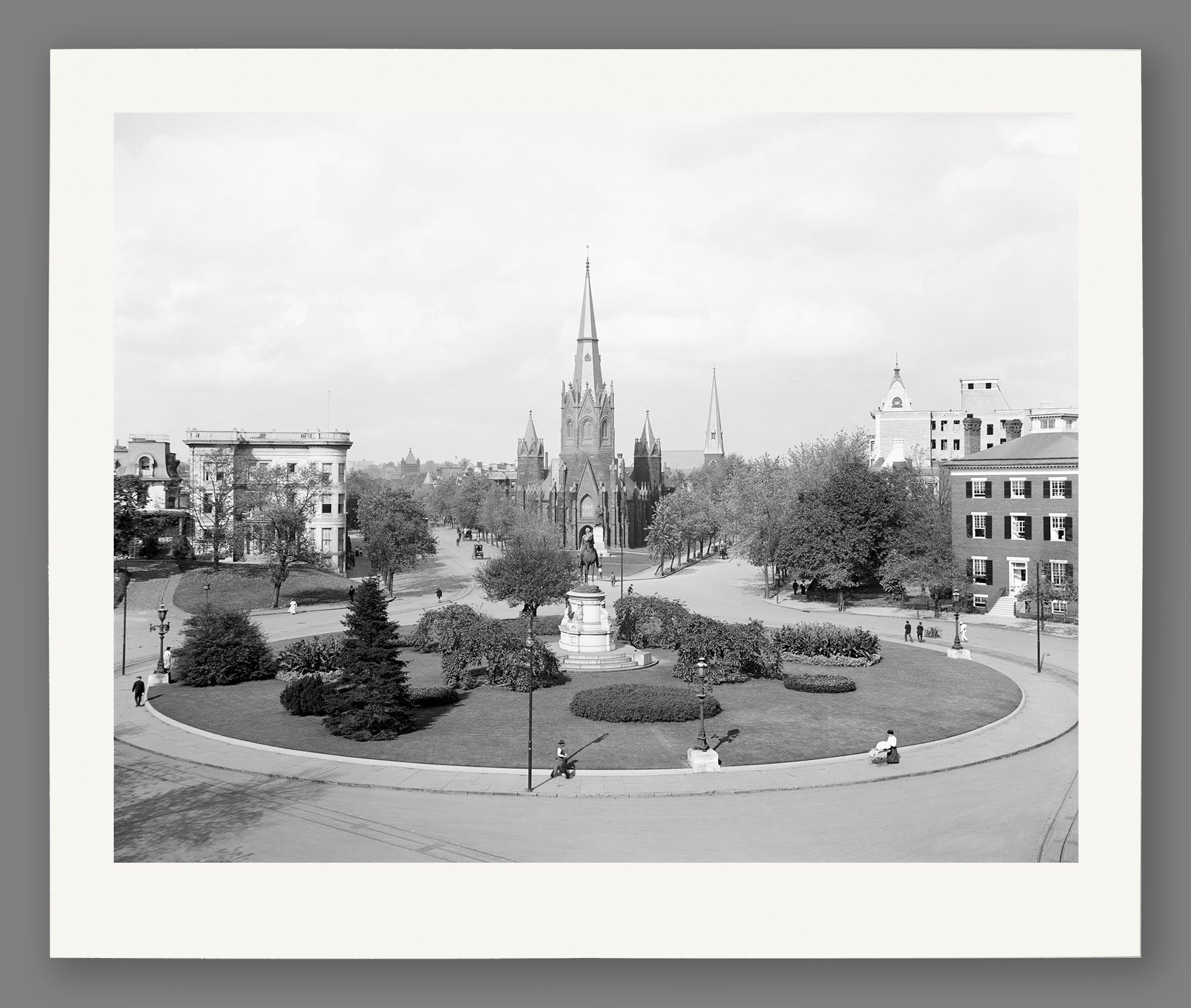 A paper print reproduction of a vintage photograph of Thomas Circle in DC