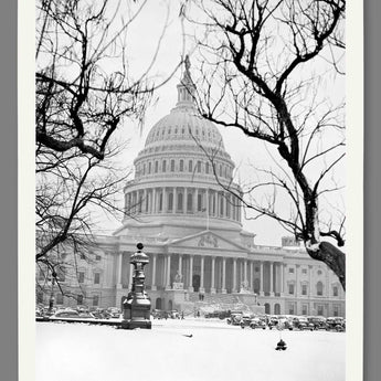 A fine art paper reproduction print of a vintage photo of the US Capitol in winter