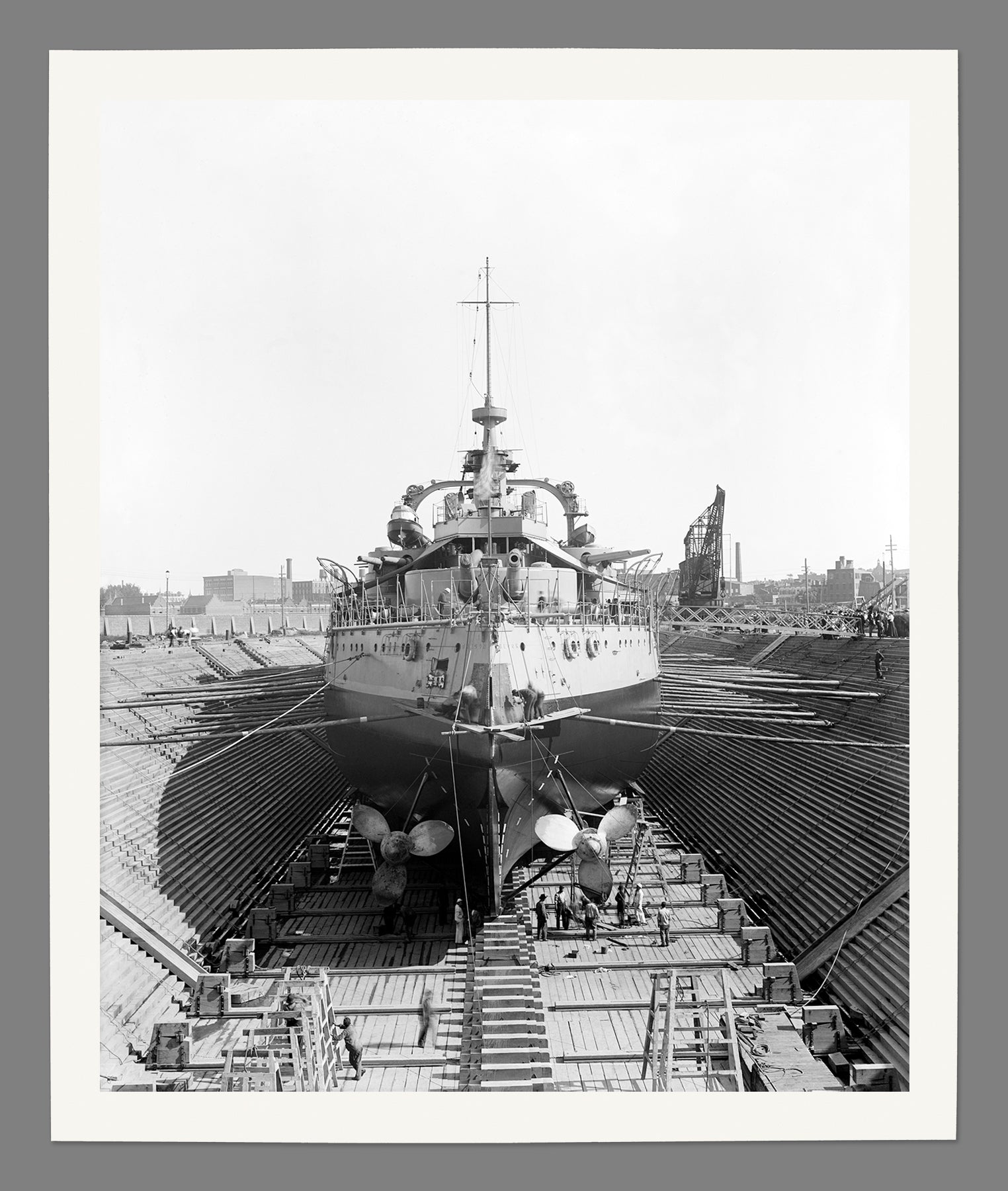 A reproduction print on paper of a vintage photograph of the USS Oregon