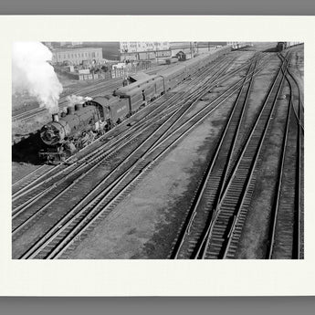 A mockup of a paper print reproduction of our vintage photograph of the Union Pacific Yards in Omaha