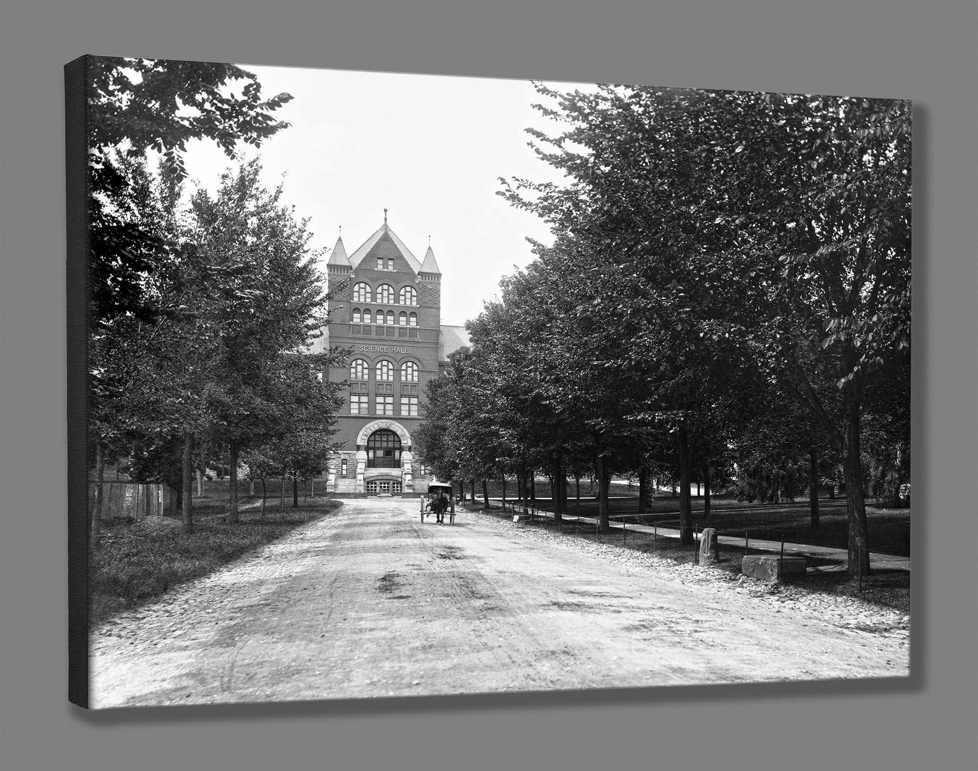 A stretched canvas print reproduction of vintage photography of the campus of the University of Wisconsin