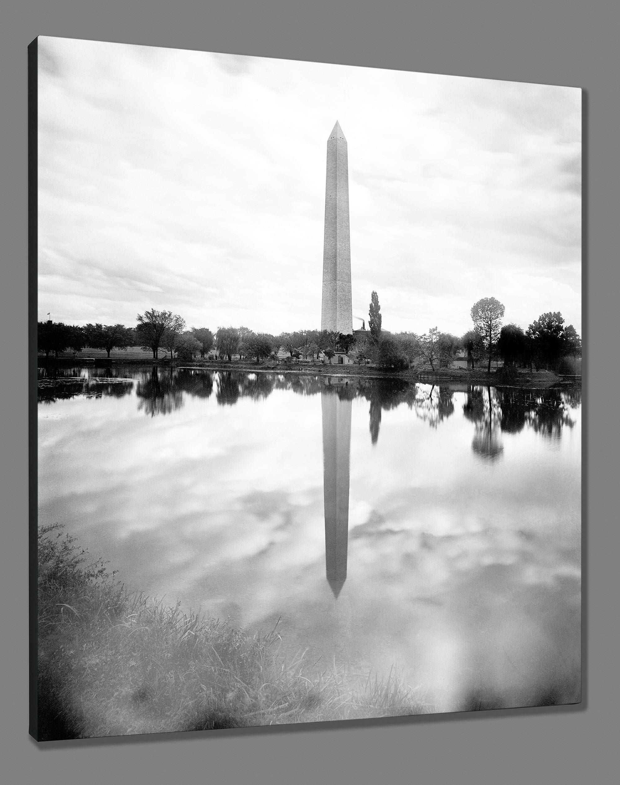 A canvas print of a restored vintage photograph of the Washington Monument