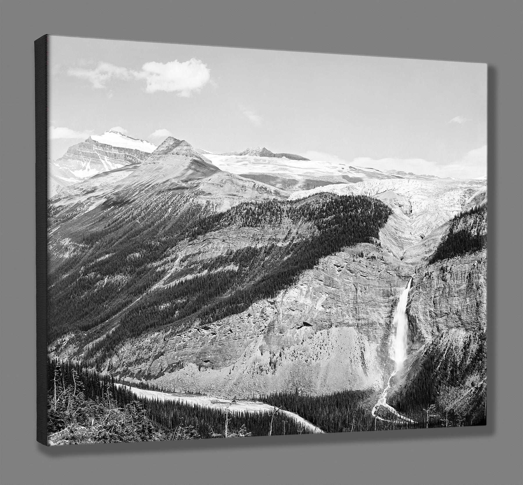 A digital mockup of a canvas print reproduction, featuring vintage photo of Yoho Valley